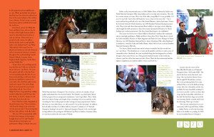 A spread of a magazine with pictures of a horse.